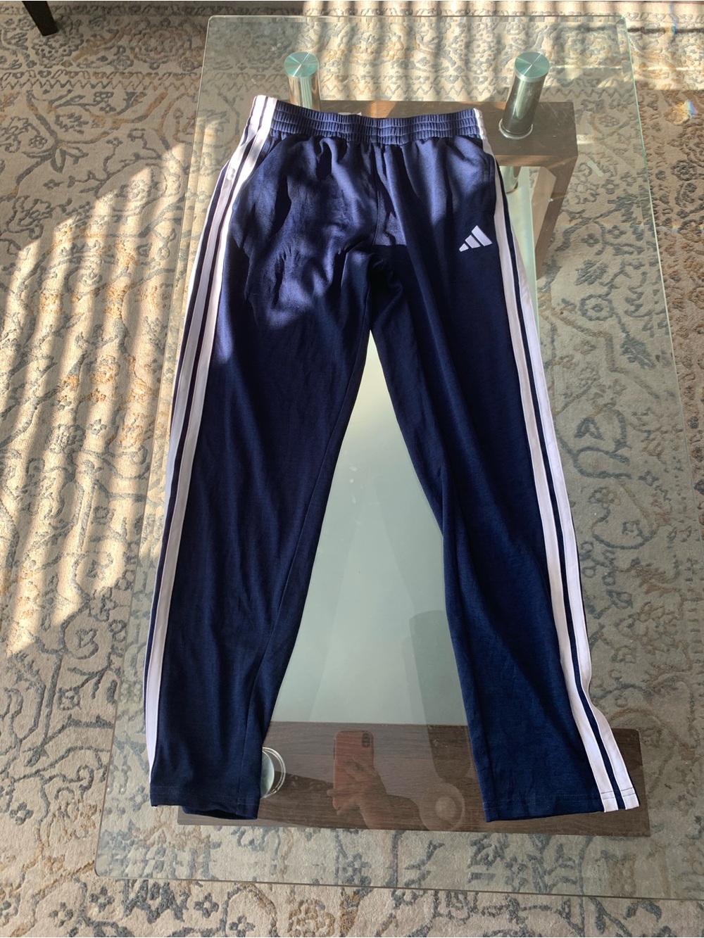 adidas Navy Jogger Pants with White Side Stripes